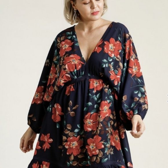 Navy Floral Mix Dress - Plus - Picture 5 of 6